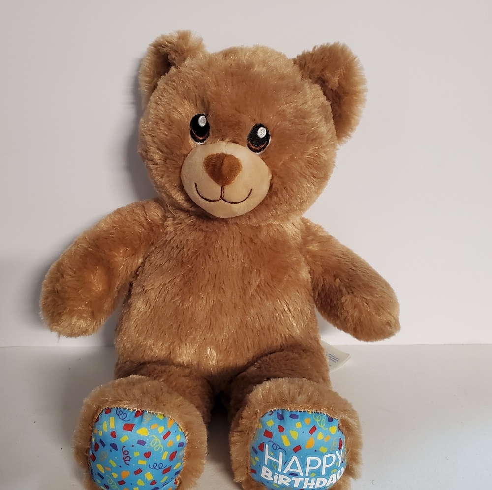 Build a Bear Happy Birthday 15" Plush Tan Teddy Blue Confetti Feet